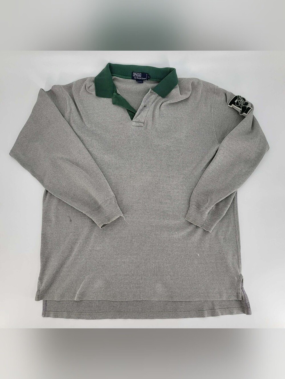 Polo by Ralph Lauren Gray Long-Sleeve Rugby Polo with Green Collar